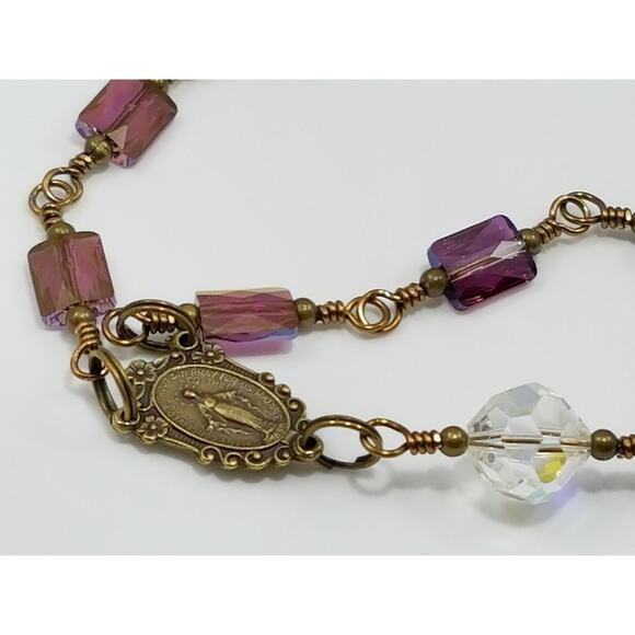 Miraculous Medal One Decade Rosary, Holy Rosary, Swarovski Purple Beads - Picture 5 of 10